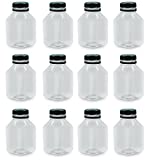 8 Oz Clear Plastic Juice/Dressing PET Square Container w/Black Tamper Evident Caps Disposable and Eco Friendly by Pexale(TM)- ((black caps, 12)