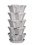 Mr. Stacky© 5-Tier Strawberry and Herb Garden Planter - Stackable Gardening Pots with 10 Inch Saucer (Stone)