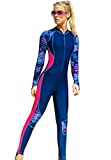 Akaeys Women's Full Body Swimsuit Rash Guard One Piece Long Sleeve Long Leg Swimwear with UV Sun Protection, Navy-3, Large