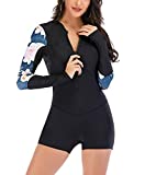 Women's Long Sleeve Rashguard Boyshort Surfing Suit Athletic One Piece Full Suit UPF 50 Sun Protection Swimsuit