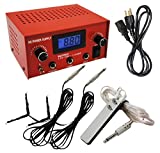 One Tattoo World OTW-P008-3R Dual Digital LCD Tattoo Machine Power Supply with Stainless Steel Pedal and 2 Clip Cords, Red