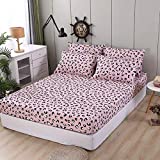 Feelyou Girls Leopard Print Bedding Set Teens Luxury Pink Black Cheetah Print Bed Sheet Set Queen Size for Kids Children Women Bedroom Decor Fitted Sheet Chic Wild Animal Bed Cover with 2 Pillow Case