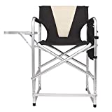 Tall Folding Director Chair with Side Table, Heavy Duty Camping Chair Portable Makeup Artist Chair Lightweight Aluminum Frame with Storage Bag Footrest, Supports 300lbs 24 inch Seat Height