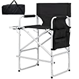 Tall Directors Chair Foldable, Folding Chair for Camping, Home Patio, Golf Course, Portable Makeup Artist Chair with Side Table,Cup Holder and Storage Bag, Weight Capacity 400LBS