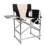 Tall Folding Directors Chair - Full Back Camping Chair Lightweight Aluminum Makeup Artist Chair with Side Table Storage Bag Heavy Duty Supports 300lbs Outdoor Indoor