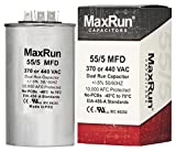 MAXRUN 55+5 MFD uf 370 or 440 Volt VAC Round Dual Run Capacitor for Air Conditioner or Heat Pump Condenser - 55/5 Microfarad Runs AC Motor and Fan - 5 Year Warranty