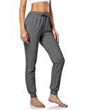 Safort 31" Inseam Regular Tall 100% Cotton Casual Workout Sweatpants with 3 Pockets, Yoga Joggers Pants, Tapered Lounge Cuff Cropped Pants, Dark Grey M