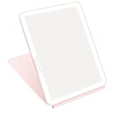 deweisn Folding Travel Mirror Lighted Makeup Mirror with 72 LEDs 3 Colors Light Modes, USB Rechargable, Portable, Ultra Thin, CompactVanity Mirror with Touch Screen Dimming for Cosmetic (Pink)