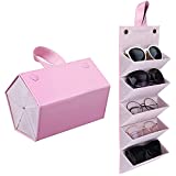 MoKo Sunglasses Organizer with 5 Slots, Travel Glasses Case Storage Portable Sunglasses Storage Case Bag Foldable Eyeglasses Holder Box Eyewear Display Containers for Women Men, Pink