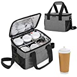 Trunab Reusable 6 Cups Drink Carrier for Delivery Insulated Drink Caddy with Handle and Shoulder Strap, Adjustable Dividers, Beverages Carrier Tote Bag, for Daily Life Takeout, Outdoors, Travel, Grey, Patented Design