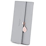 TCHH-DayUp Wallet for Women PU Leather Leaf Pendant Ladies Girl Cute Long Wallet Grey