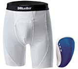 MUELLER Athletic Support Shorts with FLEXSHIELD Cup, White/Blue, Youth Regular, 58310
