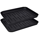 2 Pack Black Shoe Tray 13.7" X 10.6" X 1.1", Waterproof Plastic Boot Mat Tray for Floor Protection, All Weather Heavy Duty Utility Boot Tray for Entryway Indoor, Dog Food Mat Garden Tool Tray Outdoor