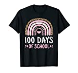 Cute 100th Day Of School 100 Days Leopard Rainbow Boys Girls T-Shirt