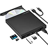 ROOFULL External CD DVD +/-RW Drive with SD Card Reader and USB Ports, USB 3.0 Type-C DVD CD ROM Disk Drive Player Burner Rewriter Portable for Laptop Mac PC Windows 11/10/8/7 MacBook Pro/Air Computer