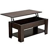 Yaheetech Modern Lift Top Coffee Table with Hidden Compartment and Storage Shelf - Pop-Up Tabletop for Living Room Reception Room