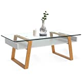 bonVIVO Small Coffee Table - Modern, Glass, Donatella Living Room Tables for Sitting Areas - White