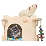 YKD Castle Chinchilla House - Small Animal Hideout for Chinchilla Guinea Pig Hedgehog, or Rat - Ventilated Wooden Guinea Pig Hut Habitat with Multiple Doors (Medium)