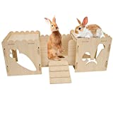 Biggun Wooden Rabbit Castle Hideout Tunnel Playhouse- Large Handmade Bunny Fort Rabbit Castle Small Animal Rest and Play House with Ladder & Tunnel for Chinchilla Guinea Pig Hamster Hideout Habitat