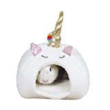 Guienne Pig Accessories Cage Toys Chinchilla Hedgehogs Rabbit Dutch Rats Hamsters Supplies Ferrets Bed Bearded Dragon House Hideout Habitat Cute Unicorn Pet Nest(M, White)