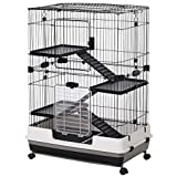 PawHut 43”L 4-Level Indoor Small Animal Cage Rabbit Hutch Multi Activity Exercise Centre with Universal Wheels Brakes Slide-Out Tray - Black