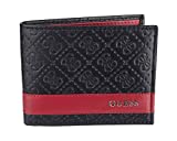 Guess Men's Leather Slim Bifold Wallet, Black/Red, One Size