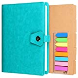 A5 Binder Journal, Refillable 6 Ring Organizer Planner Leather Business Writing Notebook, Ruled Hardcover Diary Notebook with Divider page and Index stickers-blue