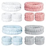 12 Pieces Spa Facial Headband Women Makeup Headband Girls Washing Face Headband Soft Microfiber Spa Wrist Washband Ladies Spa Hair Wraps Headbands for Washing Face Shower Makeup Bath (Pink, White, Blue, Grey)