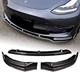 EPARTS 3 Pieces Style Carbon Fiber Look Front Bumper Lip Spoiler Splitter Side Body Kit Trim Protection Compatible with 2017-2020 Tesla Model 3