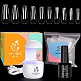 Beetles Nail Tips and Glue Gel Nail Kit, 2 In 1 Nail Gel and Base Gel with 500Pcs Coffin Nails Tips and LED Lamp DIY Nail Art Acrylic Nail Kit Easy Nail Extension Set