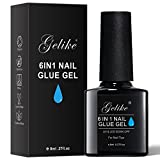 Gelike 6 in 1 Nail Glue Gel for Acrylic Nails Long Lasting, Curing Needed UV Extension Glue for False Nail Tips and Press on Nails, Nail Repair Treatment