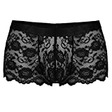 ADOME Sexy Boxer Briefs Male Underwear Sexy Lace Panties Naughty Lingerie for Men(Black,XL)