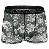 Swbreety Men's Sexy Lace Boxer Briefs Printed Flower Underwear Low Rise Sporty Panty for Men Green