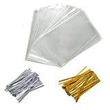 400 PCS 4X6 Inch Cellophane Treat Bags Christmas Gift Bag Clear Cello Treat Bags with 400 Twist Ties for Wedding Cookie Gift Candy Bakery Supply,1.4mil