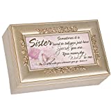 Cottage Garden Sister You Mean The World to Me Silvertone Embossed Floral Jewelry Music Box Plays Amazing Grace