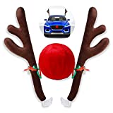 Christmas Car Reindeer Antler Decorations,Vehicle Xmas Decorations Auto Decoration Reindeer Kit with Jingle Bells Rudolph Reindeer and Red Nose for Car Accessories Christmas-Antlers
