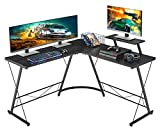 Mr IRONSTONE L Shaped Desk, Computer Corner Desk, Home Gaming Desk, Office Writing Workstation with Large Monitor Stand, Space-Saving, Easy to Assemble, Black