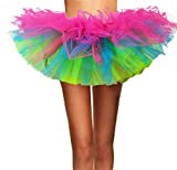 ASSN Women's Classic 80s Mini Puffy Tutu Halloween Run Bubble Ballet Skirt 6-Layered Rainbow Plus