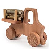 CG Games Wooden Toy Small Truck with Beech Logs and Garage Natural Wood Eco-Friendly Toys for Children Woody Truck Toy Unpainted Durable Wood Toys