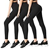 3 Pack Womens Leggings-No See-Through High Waisted Tummy Control Yoga Pants Workout Running Legging-Reg&Plus Size (3 Pack Black,Black,Black, Small-Medium)