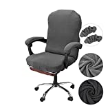 Necolorlife Office Chair Cover with Armrest Covers Stretchable Desk Chair Cover Thick Checked Jacquard High Back Office Seat Cover Universal Rotating Chair Cover (Large Size,Grey)