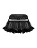 MSemis Men Sissy Lingerie Frilly Ruffled Tutu Mini Skirt Petticoat Maid Dress Crossdressing Lingerie Black OneSize