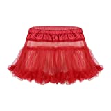 QinCiao Sissy Men's Adult Tulle Frilly Mini Petticoat Layered Crossdress Tutu Skirt Costume Red One Size