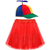 Zhanmai Multi-Color Propeller Hat Funny Helicopter Hat and Cute Tutu Skirt Elastic Ballet Tutu Skirt for Adult Red