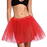 REETAN Ballet Tutu Skirt Tulle Dance Skirts Elastic Layered Princess Tutu Skirt Fashion Performance Costume for Women and Girls (Red)