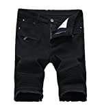 Enrica Men's Casual Zipper Biker Jeans Shorts Moto Denim Short Pants