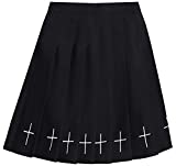 Women's Pleated Short Punk Cross Skirt Skort, High Waist Skater Cheerleader School Uniform Mini Skirt, Black Cross, US 8-10