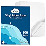 WeLiu Premium Printable Vinyl Sticker Paper for Inkjet Printer,100 Sheets Matte White Waterproof Decal Paper, Dries Quickly and Holds Ink Beautifully