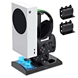 Upgraded Cooling Fan with Charging Stand for Xbox Series S Console and Controller, Dual Charger Dock Accessories with 2 x 1400mAh Rechargeable Battery and Cover, Headphone Mount for Xbox Series S