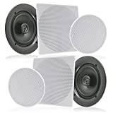 Pyle Pair 10 Flush Mount in-Wall in-Ceiling 2-Way Speaker System Spring Loaded Quick Connections Changeable Round/Square Grill Stereo Sound Polypropylene Cone Polymer Tweeter 300 Watts (PDIC16106)